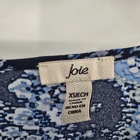 Joie Blouse Floral Print Tie V Neck Long Puff Sleeve Top Ruffle Blue XS - Picture 6 of 11